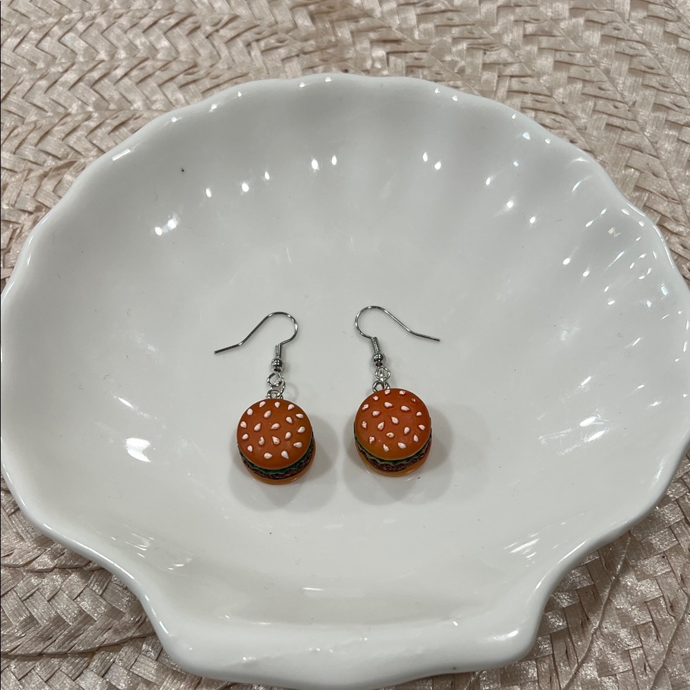 Playful Orange Burger Earrings